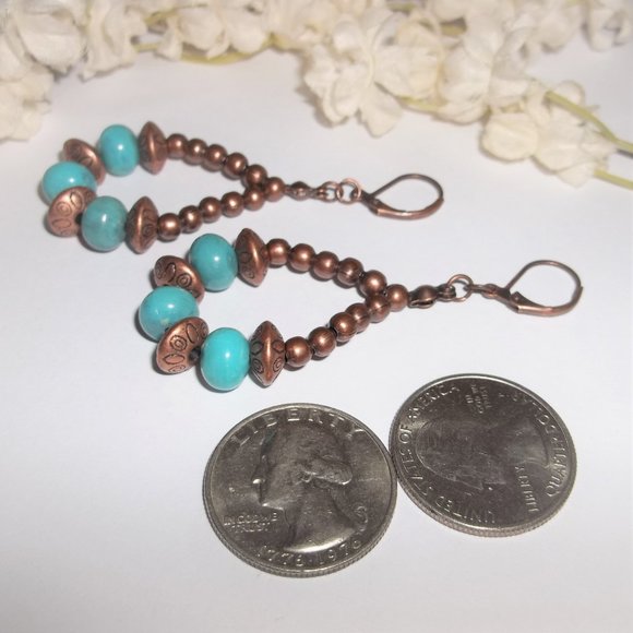 Southwestern Hoop Earrings Turquoise Blue and Rustic Copper Boho Style Set 7013 - Picture 6 of 9